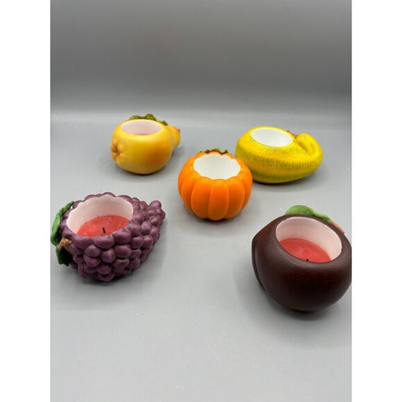 Partylite 5 Pc Ceramic Harvest Medley Candle Holders Grapes Apple Pumpkin Pear - Picture 7 of 10